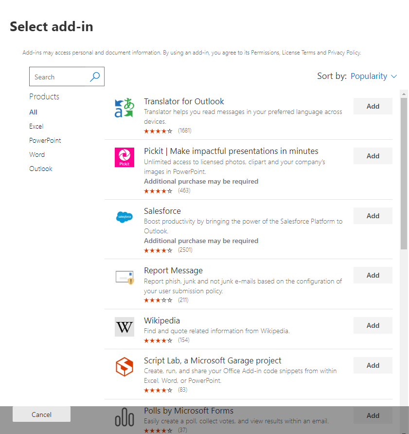 Deploy wizard browsing Microsoft Marketplace add-ins by category